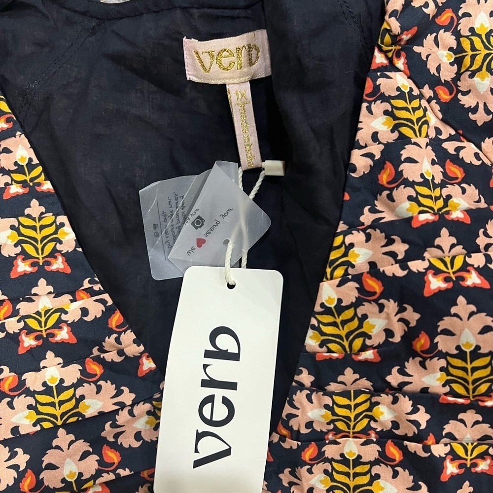 VERB Elegant Floral Mini Dress in Navy With Beautiful Design NWT 100% Cotton - Picture 3 of 4